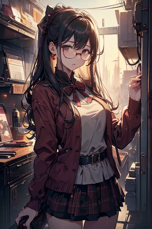 (( top quality )), ((傑 top quality 、masterpiece、High sensitivity、 High Definition 、 detailed description 、 Delicate Faces )),Slender woman、Glasses、 Christmas、 mini skirt Santa 、 cyberpunk、