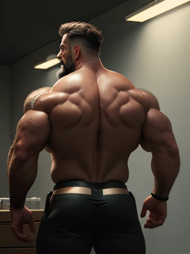 1 sexy black-haired young man with semi-short hair with a lot of body hair, he is super strong with a lot of muscle., completamente desnudo, wears a very tight little maid outfit, muy transparente, muy revelador y sexi, prepara un rico guisado en la cocina, revelador, desnudo, cuerpo aceitoso.