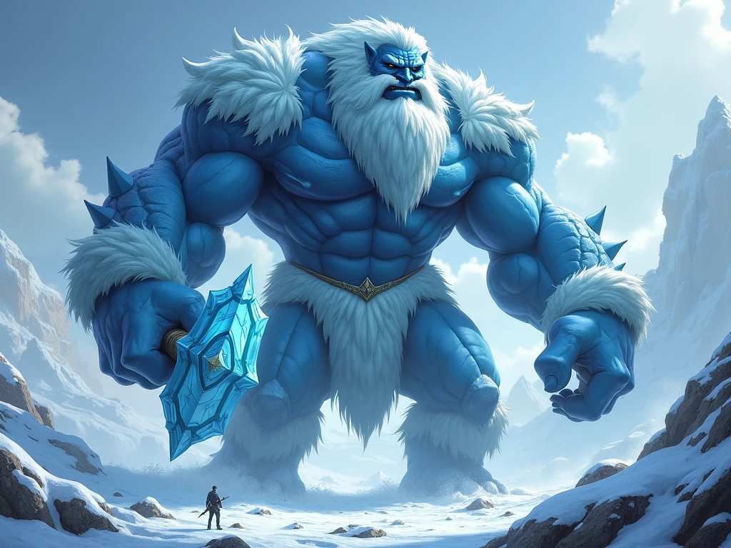 Alone, 1 polar bear, furry, white hair and dark blue ,  hair from belly to foot dark blue , eyes, bear tail, eyes, 5 fingers,  nails black claws,  Viking type braids ,  FULL BODY SHOWING , (Volibear lol), bodybuilder,  detailed muscles ,  defined muscles , Thick muscles,  defined abdomen ,  large upper muscles, large chest, more robust body ,  large lower muscles ,  well defined thigh muscles,  defined calves, 3,00 high, 700 kg of weight ,  Long legs, long arms, blue eye,  pupils white,  detailed eyes, detailed teeth, confident pose, pose sexy,  facing the spectator, close to the viewer, visão low angle do espectador embaixo do peitoral dele,  looking at the spectator, confident look, Smile half open, detailed teeth,  eyes half tight with horniness, spectator wearing a ripped , 88 tall ,  snowy forest at night , The northern lights, take the key,  a bit of mysterious fog , moonlight, take the key, 4K,  good resolution ,  Perfect Anatomy ,  great quality , masterpiece,  good lighting , imposing shadows, por hachi duchi, for darkgem, por racoon21, front focus, low angle