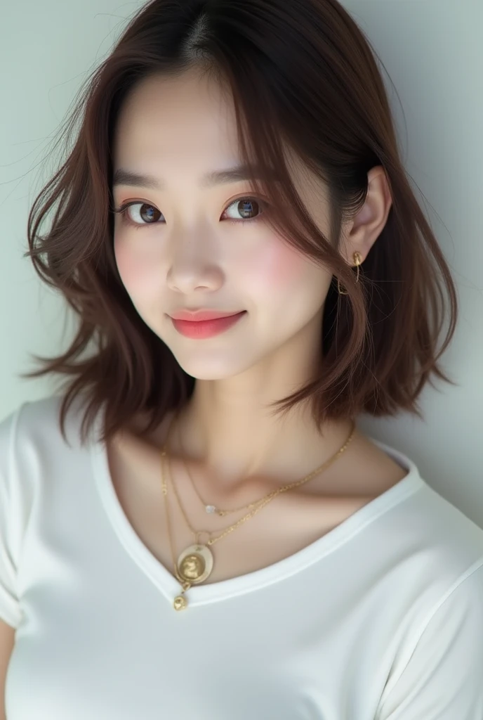 ((highest quality, 8k, masterpiece :1.3)), (Realistic, Photorealistic:1.4), Sharp focus：1.2, 
Bright colors, Professional level, Shallow depth of field, 
20-year-old, 1 person, Beautiful face with intelligence, 
supple body :1.3, Model Body Type:1.5, 頭w:1.4, Perfect Style：1.4, 
Narrow shoulders, Beautiful clavicle, Long, slender legs, The beauty of slim abs :1.2, Narrow waist :1.2, 
Highly detailed skin, Fair skin, Shiny skin, 
Highly detailed face, Slim face contour, beautiful small face, Beautiful nose, 
Highly detailed eyes, Long, narrow eyes, Brown eyes, double eyelid, Beautiful thin eyebrows, fine long eyelashes, 
Highly detailed lips, Fuller lips, shiny pink lips, Blushed, Beautiful Teeth, 
Beautiful actress&#39;Annuit Makeup, Pink lipstick, (necklace, Earrings), 
milk greige hair, Delicate soft hair, 
(Put your hair up, short hair, ponytail:1.2), Layered Cut, (Blunt bangs:1.2), 
(Dress up in trendy fashion:1.2), 
A kind smile, Mouth half open, A dreamy look, Looking into the camera, 
Dynamic Lighting, ((Hasselblad Photos)), 

(She is lying on her back in a sexy pose:1.3), 
(Perfect breast shape, B Cup:1.2), It is a small pale pink areola..,  
(Her plump butt is so cute, My thighs are dazzling), 
(view from the front, Please pay attention to the nipples, Full body portrait:1.5), 