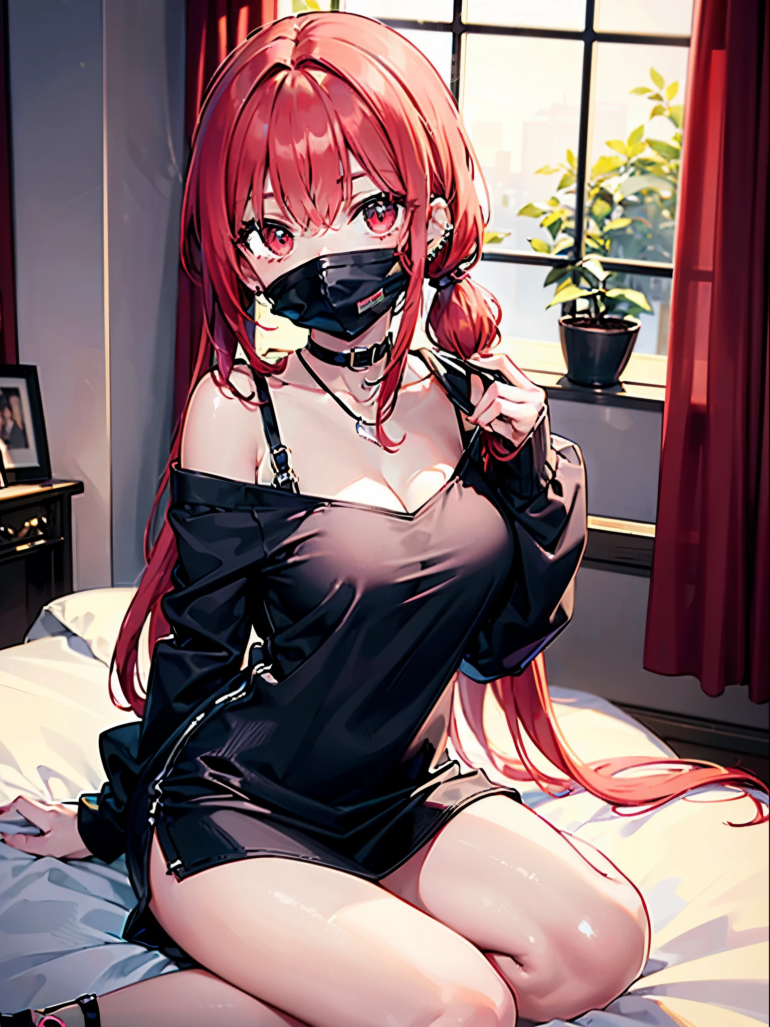 Highest quality、8K、Ultra-high resolution、Natural light、One beautiful woman、Show floral panties、squat、Redhead、dark skin、Sweaty hair、(Blindfold:1.5)、Sexy pose、kneel down、Wriggling your body、Cowboy Shot、Flesh-colored lace panties、good、choker、Small breasts、The body is slim、Put your arms behind your head、Orgasm facial expression、Sweat glistens all over my body、Open your mouth wide and scream、drool flows from the mouth、Thigh-high socks
