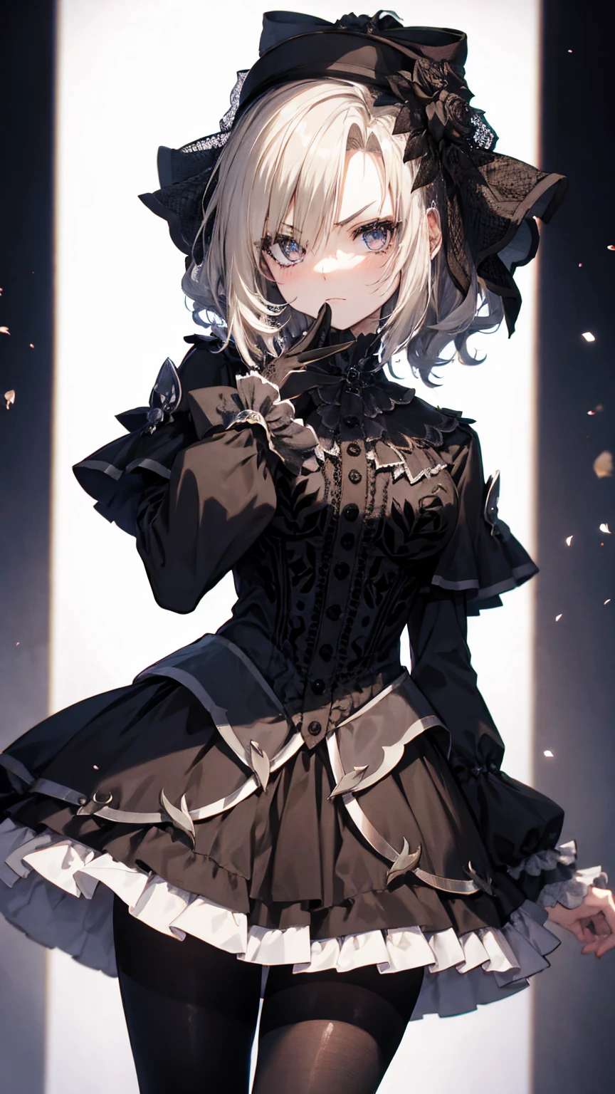 Gothic and lolita ,super detailed, ultra detailed , resting bitch face, short haired 