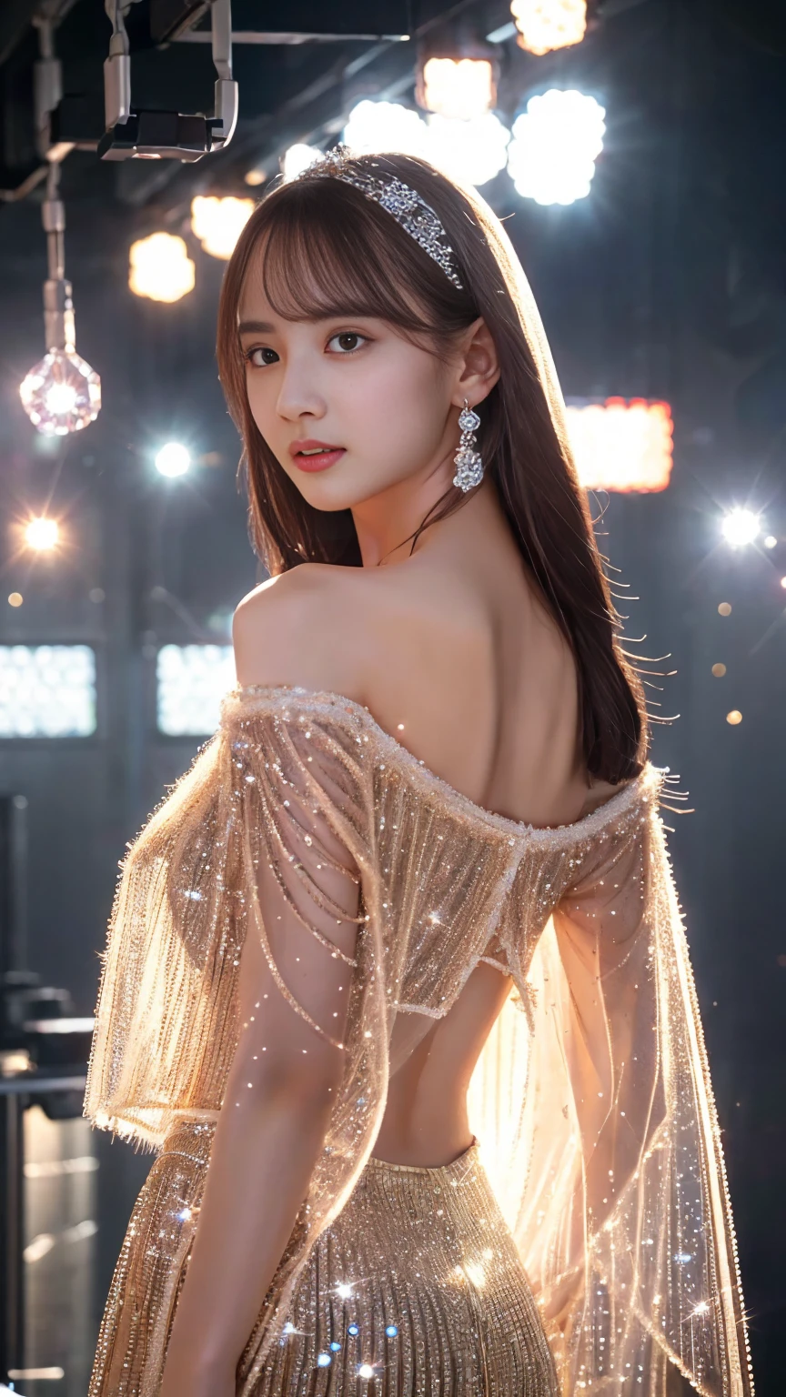  as if their whole body is made of clear crystals 、 hyperrealistic image of a beautiful young woman 。skin、hair、Everything, even the clothes, have changed to clear, shining crystals 、 reflecting light like an exquisitely cut jewel