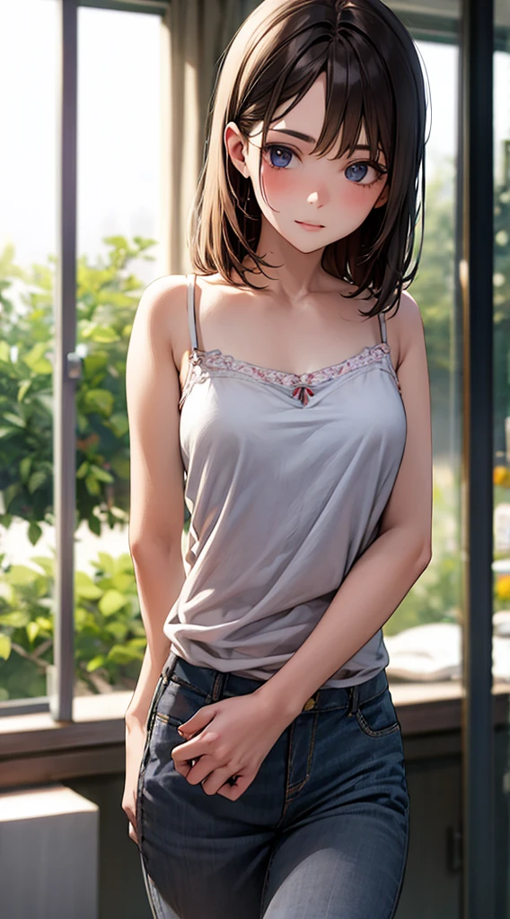 a girl wearing camisole, raw photo