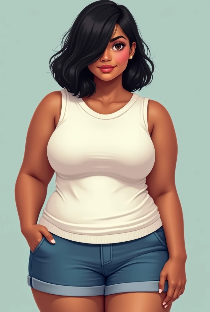tan skin, dark skin, australian, korean, short, curvy body, large squishy thighs, round glasses, skirt, short skirt