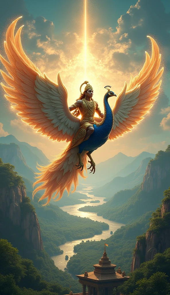 A tamil god childhood murugan flying sky  to peacock in a tamil nadu peoples wishing