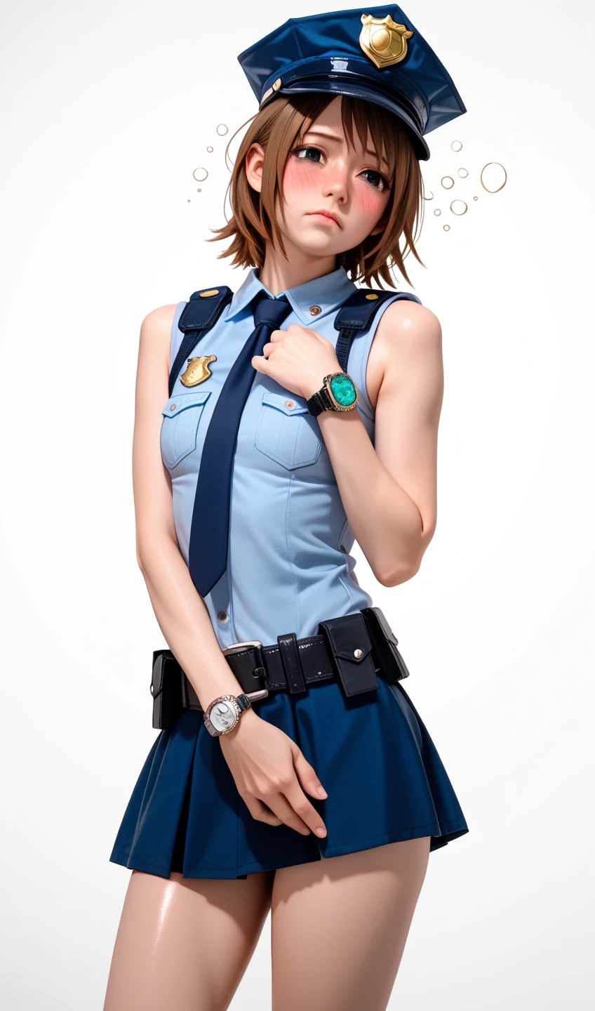 I want a ROBLOX character with a blue jumpsuit,with the white blouse,brown hair blue eyes,male with a knife in his hand