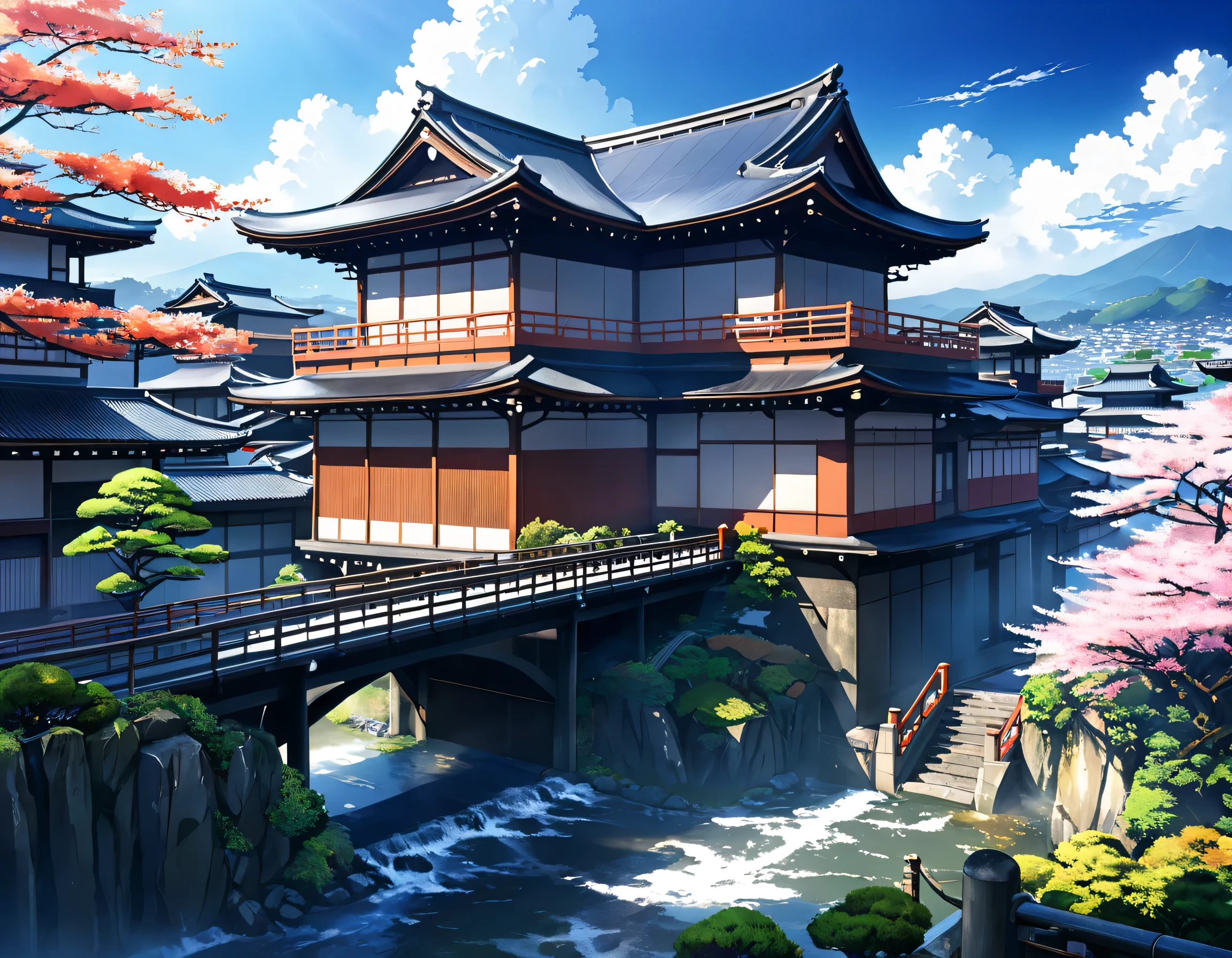 future、Kyoto、scenery、beautiful、 high image quality、 anime style、Fantasy、 Fantastic