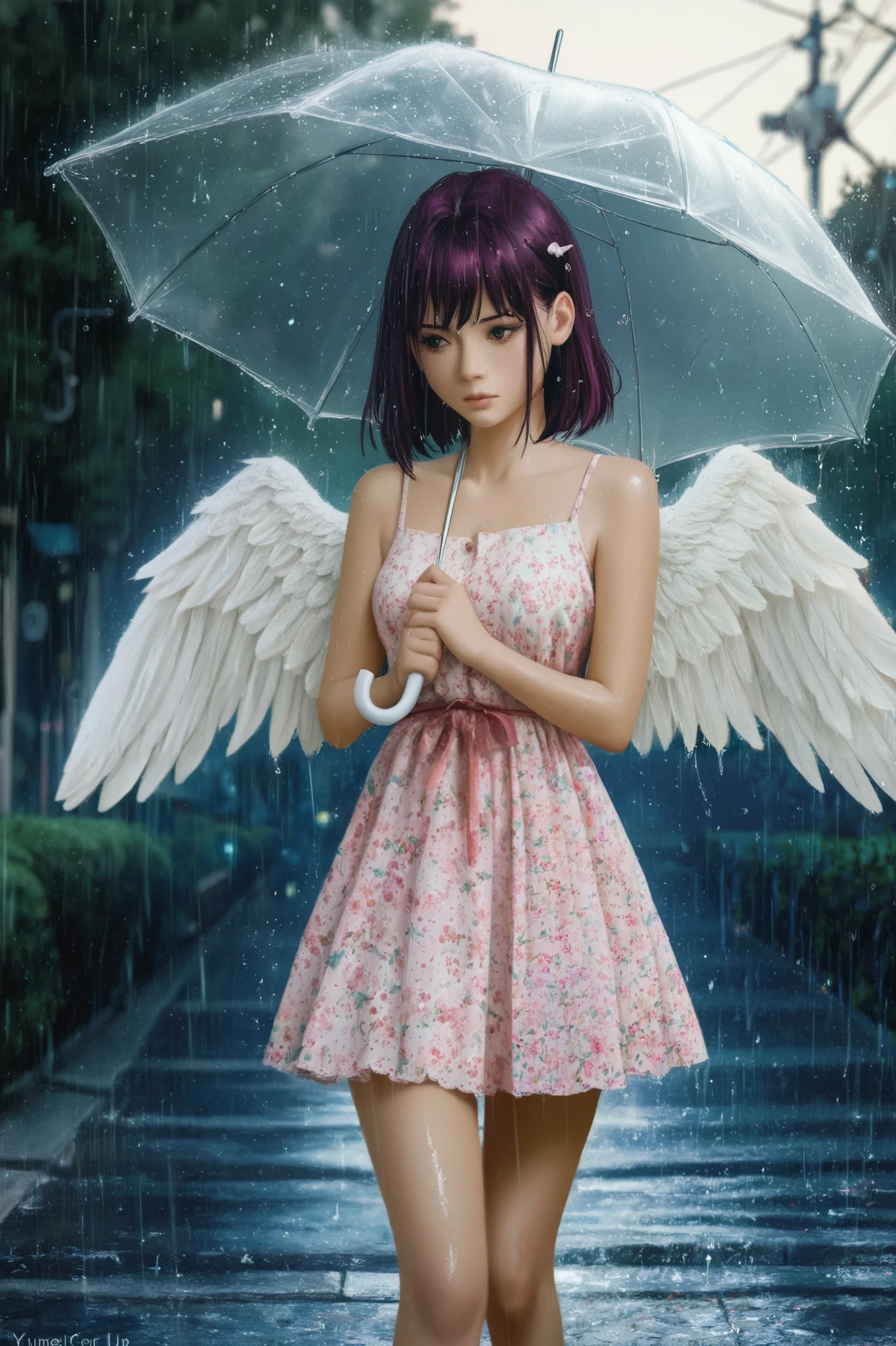 anime girl with angel wings holding an umbrella in the rain, anime style 4 k, anime art wallpaper 8 k, anime art wallpaper 4k, anime art wallpaper 4 k, anime style. 8k, anime wallpaper 4k, anime wallpaper 4 k, by Yuumei, 4k anime wallpaper, anime style digital art, anime styled digital art, nightcore