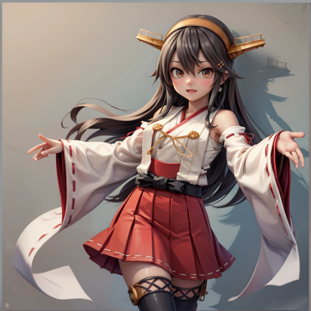 HarunaOG, headgear, hairband, nontraditional miko, bare shoulders,  wide sleeves, detached sleeves,  waist bow, red skirt, hakama skirt, thighhigh, thighboots,