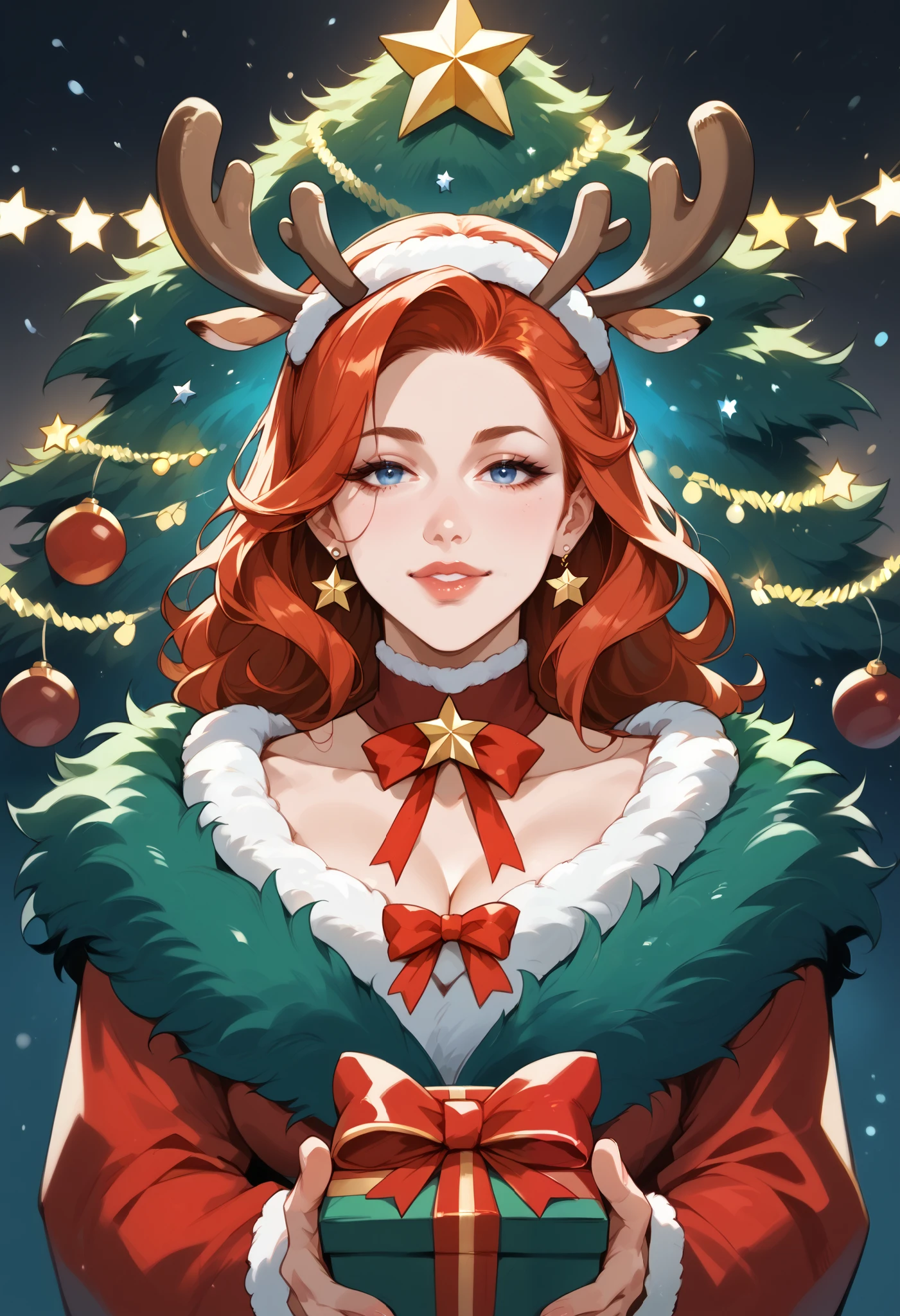 (masterpiece:1.2), best quality,PIXIV, Windranger anime style,
1girl, hat, green eyes, breasts, cleavage, orange hair, santa hat, solo, long hair, scarf, smile, christmas, green scarf, looking at viewer, arms behind back, freckles, merry christmas
<lora:Windranger:0.8>