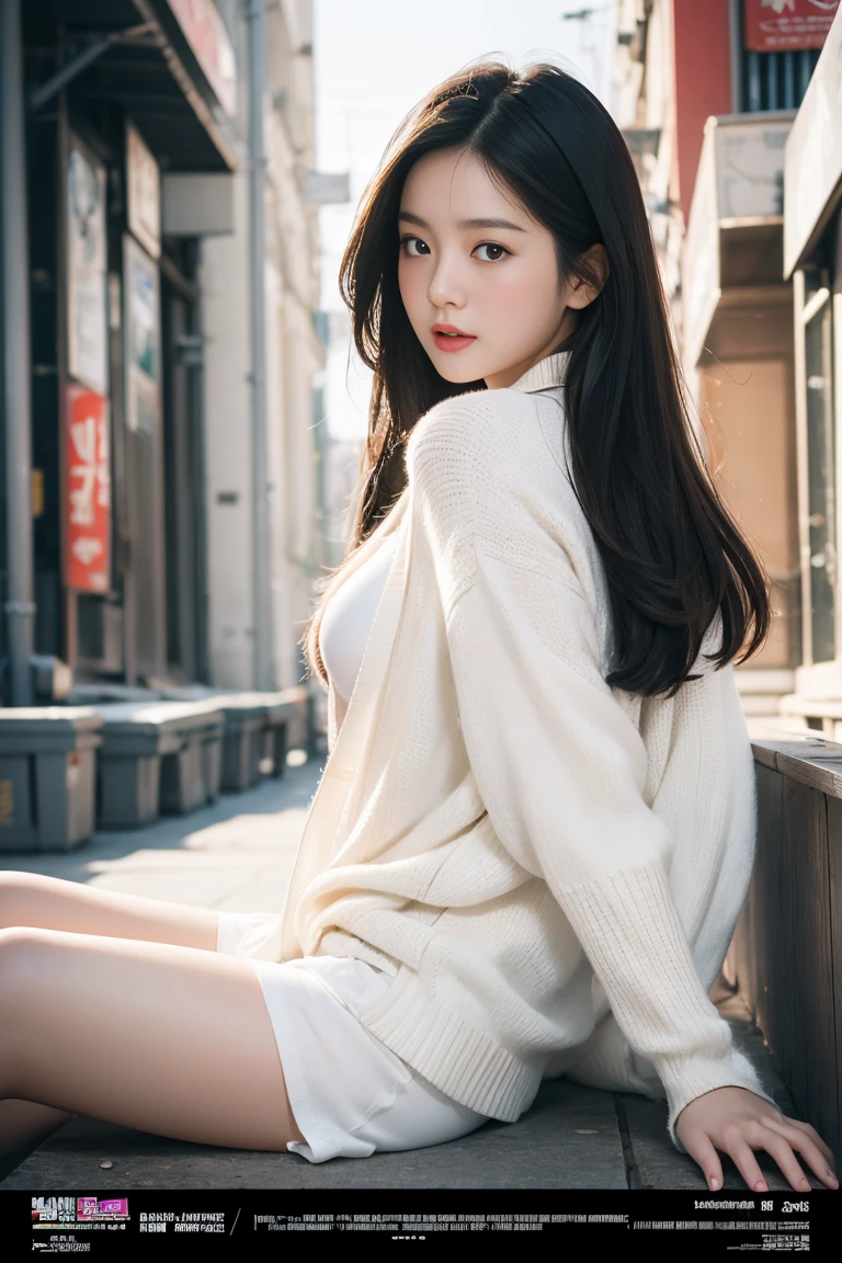 1girl ,Sitting on chair,cross one's legs,Chinese beauty,A day-haired,length hair, blurred background