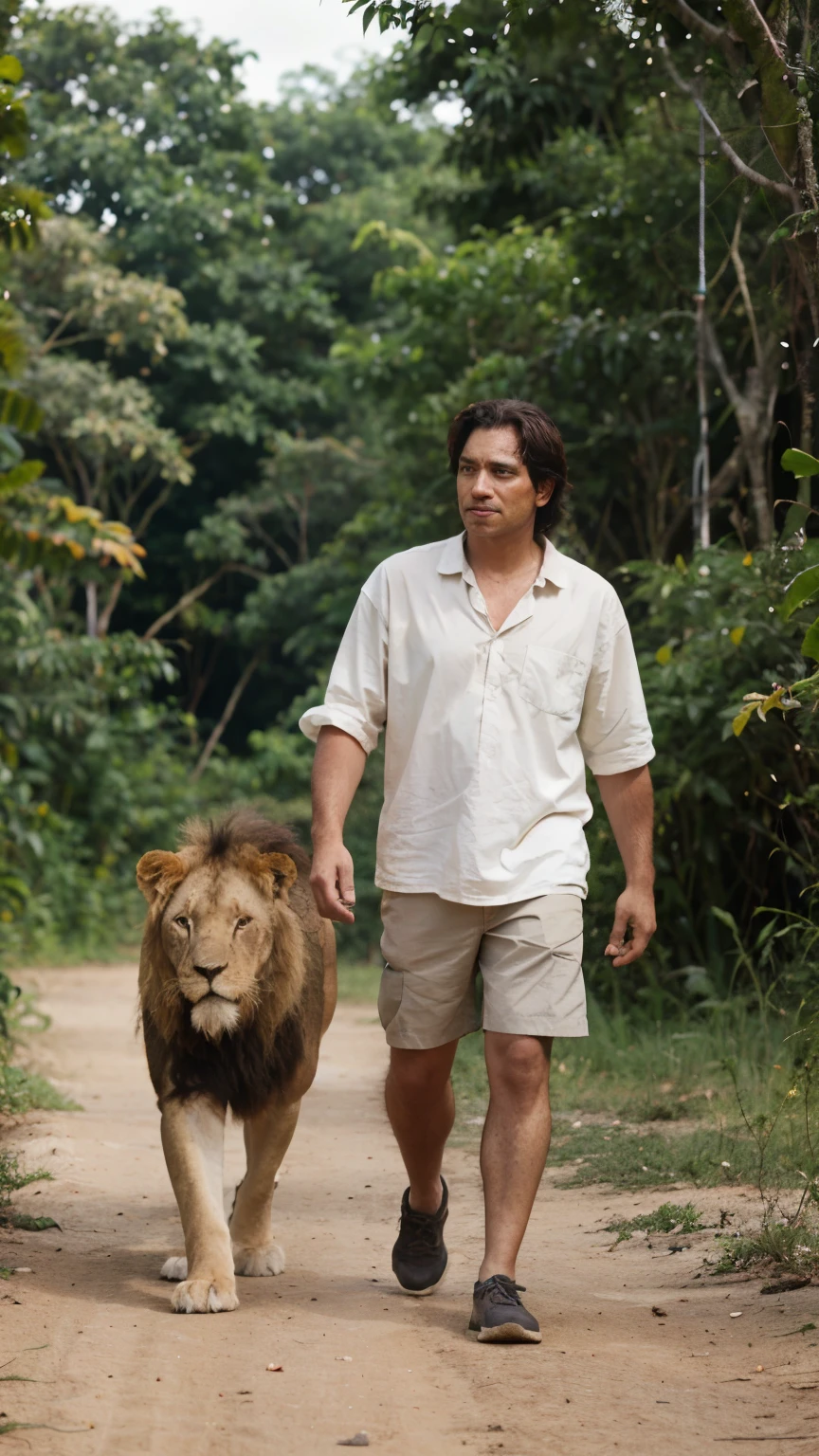 Lion a walk in the jungle
