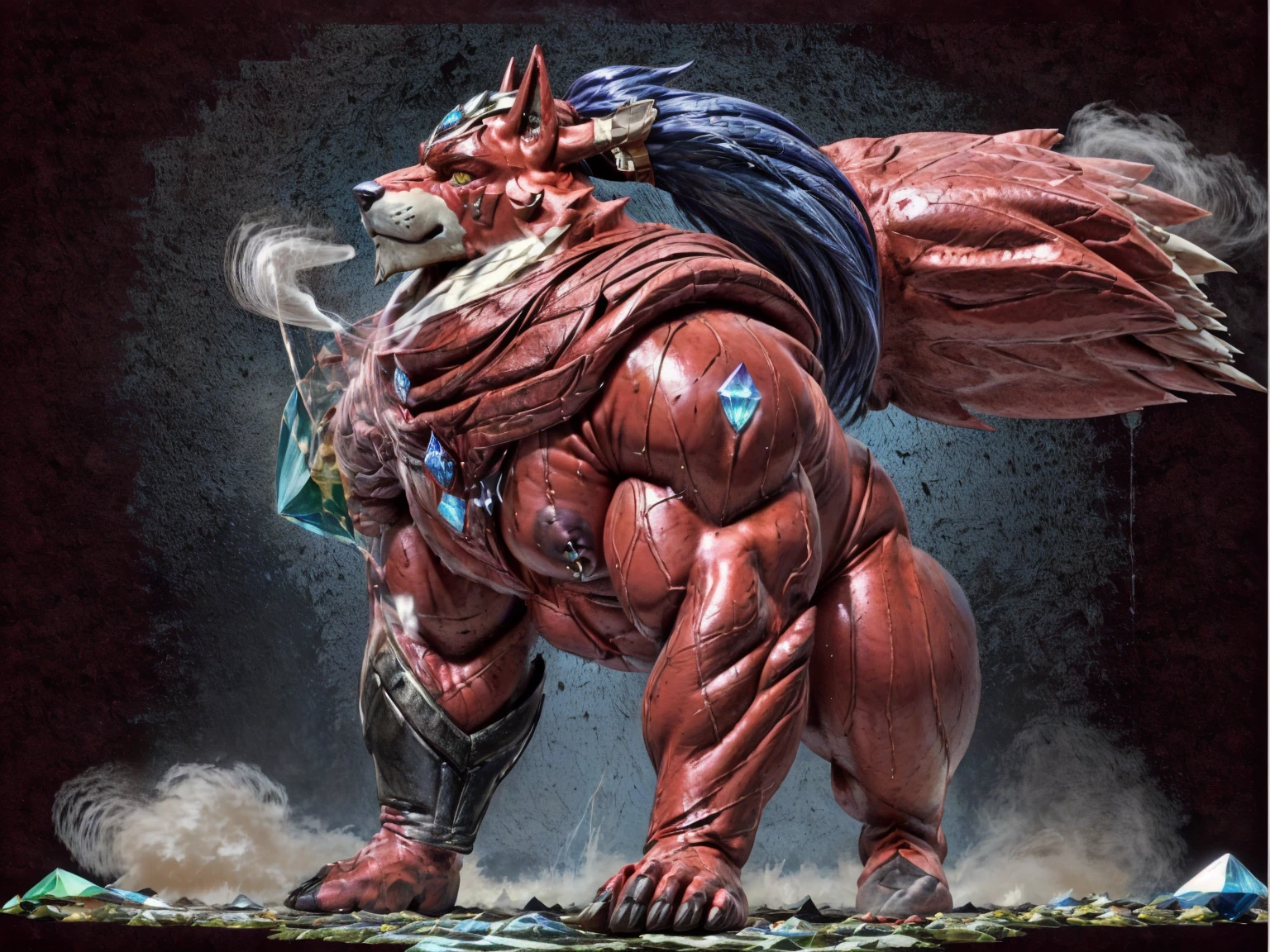 1 male\((shaggy\sabertooth tiger))\mtu,(( Saber-toothed tiger face\Masculine\white facial hair))\((Oversized saber teeth))\((Very long fangs))\Gold eyes\with light glowing, White color hair\Horse hairstyle, ((Oversized antlers)),((Black fur))\((White streaks)),
1 mature male, big muscular male((Full body screen)), 独奏, hairy pubic, ((Thick thighs, Hair on the thighs, Thick arms, Hair on the arm, large pecs, Hair on the pectoral muscles,Pink , potbelly, Hair on the stomach,))White saber-toothed tiger stripes, Single screen,Full body screen, (((human - shaped\Saber-toothed tiger man\Black fur and white stripes))),Black saber-toothed tiger face\Masculine\sbeard\Gold eyes, White color hair\Horse hairstyle,((big muscular male)), ((Oversized saber teeth)), ((Very long fangs)), ((Oversized antlers)), Horse hairstyle with gray hair,((Black fur))\((White stripes)),
Feet exposed\Theropods\immensity, Hands exposed\((dragon claw\immensity)), ((The upper body is exposed\potbelly\fluffly)),
((1 white tail\fox tails\humongous large breast\fluffly)),
Male naked,
Domineering standing ,
Bad smile,
((concept art of character)), Intricate fur details,Iris detailing, Pupillary details, eyes reflection, ultra-wide-angle, in a panoramic view, Ray traching, , ultra-realistic realism, high detal, 16k, super detailing, Textured fur, anatomy correct, tmasterpiece, hyper HD, retinas, reference sheet ,tmasterpiece, HighestQuali, highest details, high-definition quality, color corrected, Fluorescence, Stylish gray,
(((white backgrounid))),