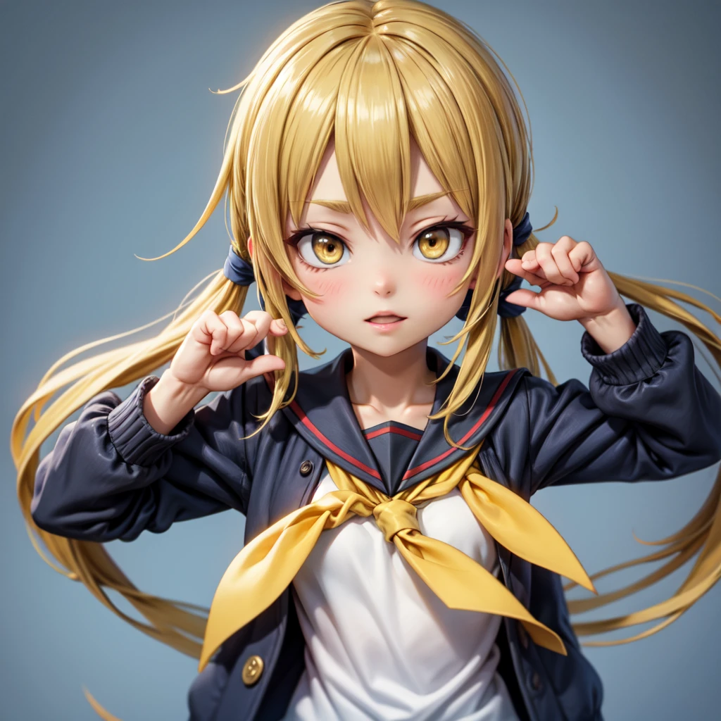 satsuki, serafuku, black sailor collar, blue jacket, yellow neckerchief