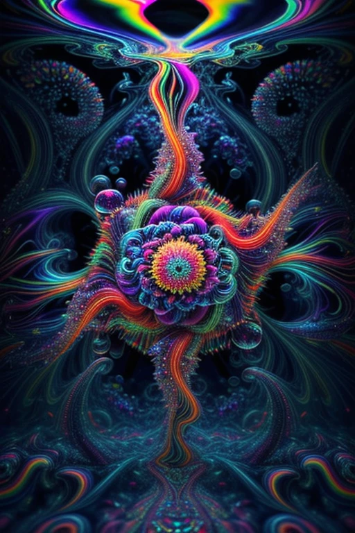 A spiraling vortex of beautiful bubbles of different neon colors swirling over and under each other, LSD, DMT imagery, psychedelic droplets of water, abstract liquid, and intricate rainbow art. octane render, black 3d fluid simulation,ethereal bubbles, swirling multicolored liquids against a pitch black background and highly detailed, octane render, reflective rainbow bubbles, twisted colors inside of glass spheres, Psilocybin Dream inside an amazing image of light emerging from colors in a shimmering glass morphing out of colors, bright neon and fluorescent colors,very bright, vibrant colors, perfectly formed and symmetrical reflective bubbles and spheres, attention to detail with these beautiful bubbles and spheres, Extreme Hallucinations in a gorgeous piece of  psychedelic digital artwork, Stunning, pixel art, tripped out colors, 4d mandelbulb psychedelics, glass like psychedelic landscape, intricate rainbow environment, psychedelic underwater brightness and glow with neon colors, glowing colors twist inside of translucent glass spheres and bubbles with light and color reflecting off of both in bright fluorescent colors, psychedelic trip, fluorescent and neon aesthetic, psychedelic vibrant colors, bright psychedelic paint splattered backgrounds,swirling spirals and vortex, bright vibrant colors popping out from 3d glass spheres, Rotational Symmetry, Pixel Assets, Portrait photography, Surrealism, Photorealistic, Hyperdetailed, Glass Morphism, Digital Art, Sparkle, Optical Illusion, Glowing Light, Reflective Light, Overexposure, Backlighting, Depth Of Field, Spheres and bubbles show perfect Symmetry, UHD, High Details, High Quality, Super Detailed, Full Focus, Awe inspiring,  Breathtaking, Indescribably Beautiful, Heaven sent images, Best Quality, Award Winning, Masterpiece. psychedelic droplets of water, abstract liquid, and intricate, octane render, black 3d fluid simulation,  