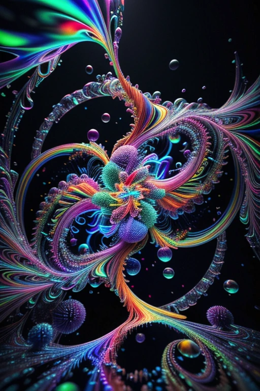 A spiraling vortex of beautiful bubbles of different neon colors swirling over and under each other, LSD, DMT imagery, psychedelic droplets of water, abstract liquid, and intricate rainbow art. octane render, black 3d fluid simulation,ethereal bubbles, swirling multicolored liquids against a pitch black background and highly detailed, octane render, reflective rainbow bubbles, twisted colors inside of glass spheres, Psilocybin Dream inside an amazing image of light emerging from colors in a shimmering glass morphing out of colors, bright neon and fluorescent colors,very bright, vibrant colors, perfectly formed and symmetrical reflective bubbles and spheres, attention to detail with these beautiful bubbles and spheres, Extreme Hallucinations in a gorgeous piece of  psychedelic digital artwork, Stunning, pixel art, tripped out colors, 4d mandelbulb psychedelics, glass like psychedelic landscape, intricate rainbow environment, psychedelic underwater brightness and glow with neon colors, glowing colors twist inside of translucent glass spheres and bubbles with light and color reflecting off of both in bright fluorescent colors, psychedelic trip, fluorescent and neon aesthetic, psychedelic vibrant colors, bright psychedelic paint splattered backgrounds,swirling spirals and vortex, bright vibrant colors popping out from 3d glass spheres, Rotational Symmetry, Pixel Assets, Portrait photography, Surrealism, Photorealistic, Hyperdetailed, Glass Morphism, Digital Art, Sparkle, Optical Illusion, Glowing Light, Reflective Light, Overexposure, Backlighting, Depth Of Field, Spheres and bubbles show perfect Symmetry, UHD, High Details, High Quality, Super Detailed, Full Focus, Awe inspiring,  Breathtaking, Indescribably Beautiful, Heaven sent images, Best Quality, Award Winning, Masterpiece. psychedelic droplets of water, abstract liquid, and intricate, octane render, black 3d fluid simulation,  