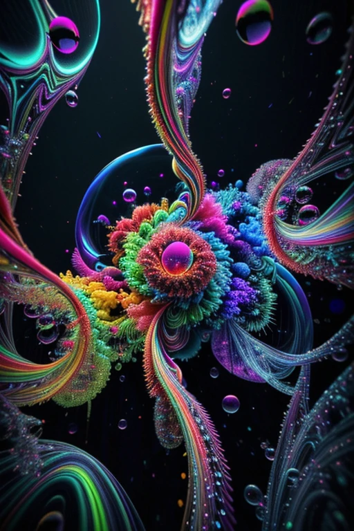 A spiraling vortex of beautiful bubbles of different neon colors swirling over and under each other, LSD, DMT imagery, psychedelic droplets of water, abstract liquid, and intricate rainbow art. octane render, black 3d fluid simulation,ethereal bubbles, swirling multicolored liquids against a pitch black background and highly detailed, octane render, reflective rainbow bubbles, twisted colors inside of glass spheres, Psilocybin Dream inside an amazing image of light emerging from colors in a shimmering glass morphing out of colors, bright neon and fluorescent colors,very bright, vibrant colors, perfectly formed and symmetrical reflective bubbles and spheres, attention to detail with these beautiful bubbles and spheres, Extreme Hallucinations in a gorgeous piece of  psychedelic digital artwork, Stunning, pixel art, tripped out colors, 4d mandelbulb psychedelics, glass like psychedelic landscape, intricate rainbow environment, psychedelic underwater brightness and glow with neon colors, glowing colors twist inside of translucent glass spheres and bubbles with light and color reflecting off of both in bright fluorescent colors, psychedelic trip, fluorescent and neon aesthetic, psychedelic vibrant colors, bright psychedelic paint splattered backgrounds,swirling spirals and vortex, bright vibrant colors popping out from 3d glass spheres, Rotational Symmetry, Pixel Assets, Portrait photography, Surrealism, Photorealistic, Hyperdetailed, Glass Morphism, Digital Art, Sparkle, Optical Illusion, Glowing Light, Reflective Light, Overexposure, Backlighting, Depth Of Field, Spheres and bubbles show perfect Symmetry, UHD, High Details, High Quality, Super Detailed, Full Focus, Awe inspiring,  Breathtaking, Indescribably Beautiful, Heaven sent images, Best Quality, Award Winning, Masterpiece. psychedelic droplets of water, abstract liquid, and intricate, octane render, black 3d fluid simulation,  