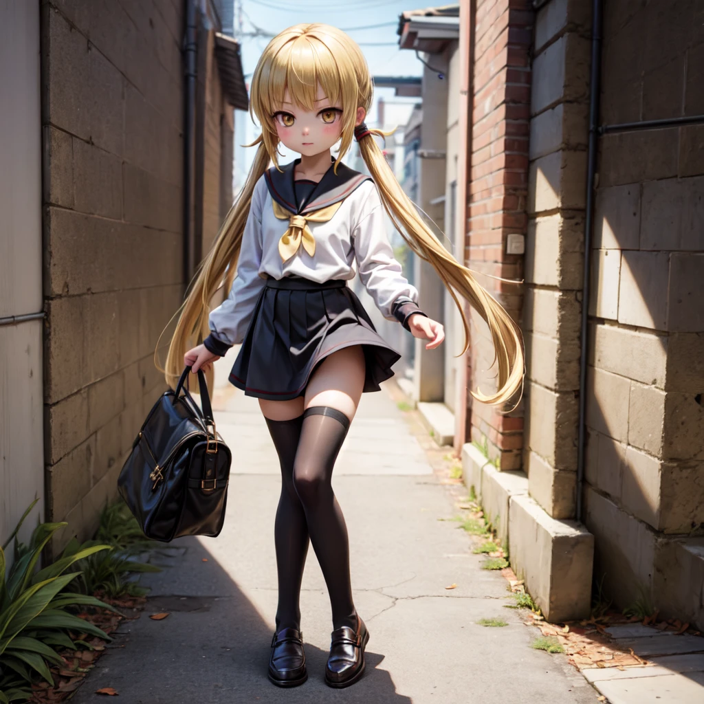 satsuki, black thighhighs, loafers, black skirt