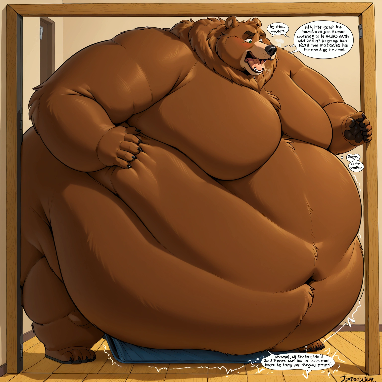 solo, canine, (three headed golden retriever), adult male, hairy, older male, detailed eyes, by dramamine, by disney, by pixar, by rembrandt, (identical:1.9), obese, woods background, (walking), nude, small flaccid penis, testicles, navel, hairy, speech bubbles:1.5, correct hands, ultradetailed, natural pose, eye contact, ((angry, arguing, bickering, frowning, eye contact:1.1)), bald, beard