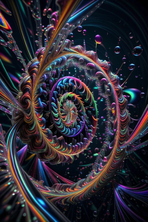 A spiraling vortex of beautiful bubbles of different neon colors swirling over and under each other, LSD, DMT imagery, psychedelic droplets of water, abstract liquid, and intricate rainbow art. octane render, black 3d fluid simulation,ethereal bubbles, swirling multicolored liquids against a pitch black background and highly detailed, octane render, reflective rainbow bubbles, twisted colors inside of glass spheres, Psilocybin Dream inside an amazing image of light emerging from colors in a shimmering glass morphing out of colors, bright neon and fluorescent colors,very bright, vibrant colors, perfectly formed and symmetrical reflective bubbles and spheres, attention to detail with these beautiful bubbles and spheres, Extreme Hallucinations in a gorgeous piece of  psychedelic digital artwork, Stunning, pixel art, tripped out colors, 4d mandelbulb psychedelics, glass like psychedelic landscape, intricate rainbow environment, psychedelic underwater brightness and glow with neon colors, glowing colors twist inside of translucent glass spheres and bubbles with light and color reflecting off of both in bright fluorescent colors, psychedelic trip, fluorescent and neon aesthetic, psychedelic vibrant colors, bright psychedelic paint splattered backgrounds,swirling spirals and vortex, bright vibrant colors popping out from 3d glass spheres, Rotational Symmetry, Pixel Assets, Portrait photography, Surrealism, Photorealistic, Hyperdetailed, Glass Morphism, Digital Art, Sparkle, Optical Illusion, Glowing Light, Reflective Light, Overexposure, Backlighting, Depth Of Field, Spheres and bubbles show perfect Symmetry, UHD, High Details, High Quality, Super Detailed, Full Focus, Awe inspiring,  Breathtaking, Indescribably Beautiful, Heaven sent images, Best Quality, Award Winning, Masterpiece. psychedelic droplets of water, abstract liquid, and intricate, octane render, black 3d fluid simulation,  