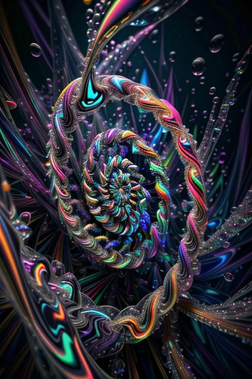 A spiraling vortex of beautiful bubbles of different neon colors swirling over and under each other, LSD, DMT imagery, psychedelic droplets of water, abstract liquid, and intricate rainbow art. octane render, black 3d fluid simulation,ethereal bubbles, swirling multicolored liquids against a pitch black background and highly detailed, octane render, reflective rainbow bubbles, twisted colors inside of glass spheres, Psilocybin Dream inside an amazing image of light emerging from colors in a shimmering glass morphing out of colors, bright neon and fluorescent colors,very bright, vibrant colors, perfectly formed and symmetrical reflective bubbles and spheres, attention to detail with these beautiful bubbles and spheres, Extreme Hallucinations in a gorgeous piece of  psychedelic digital artwork, Stunning, pixel art, tripped out colors, 4d mandelbulb psychedelics, glass like psychedelic landscape, intricate rainbow environment, psychedelic underwater brightness and glow with neon colors, glowing colors twist inside of translucent glass spheres and bubbles with light and color reflecting off of both in bright fluorescent colors, psychedelic trip, fluorescent and neon aesthetic, psychedelic vibrant colors, bright psychedelic paint splattered backgrounds,swirling spirals and vortex, bright vibrant colors popping out from 3d glass spheres, Rotational Symmetry, Pixel Assets, Portrait photography, Surrealism, Photorealistic, Hyperdetailed, Glass Morphism, Digital Art, Sparkle, Optical Illusion, Glowing Light, Reflective Light, Overexposure, Backlighting, Depth Of Field, Spheres and bubbles show perfect Symmetry, UHD, High Details, High Quality, Super Detailed, Full Focus, Awe inspiring,  Breathtaking, Indescribably Beautiful, Heaven sent images, Best Quality, Award Winning, Masterpiece. psychedelic droplets of water, abstract liquid, and intricate, octane render, black 3d fluid simulation,  