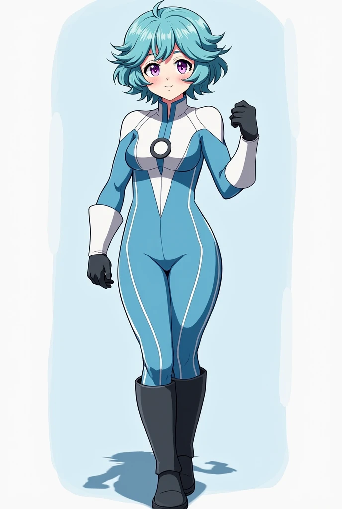 score_9,score_8_up,score_7_up,score_6_up,Munielxl,blue eyes,aqua hair,blunt bangs,blue bodysuit,bike shorts,bare shoulders,blue bracers,standing,solo,<lora:Munielxl:0.9>, smug, hands on hips, indoors, base, evening,
