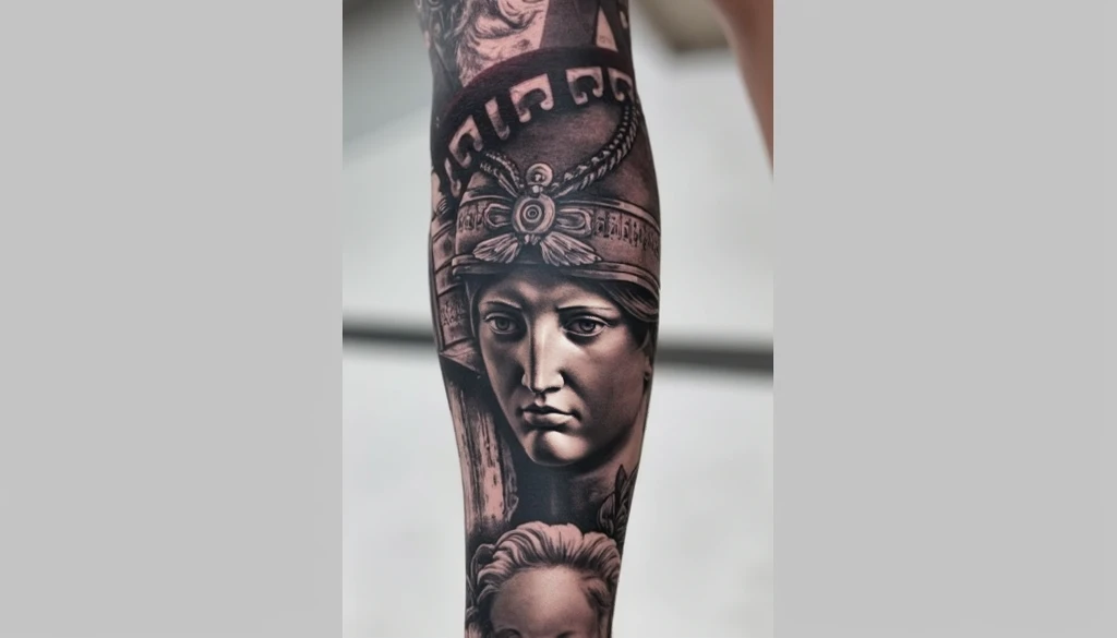 Tattoo that combines scales of justice with mirror