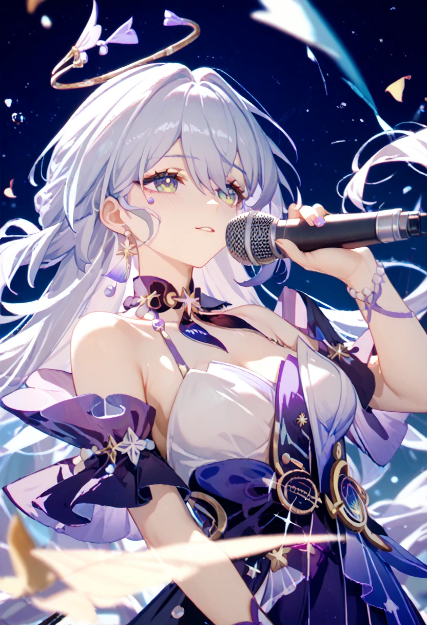 Robin, honkai star rail, Hold the microphone with one hand 、 place your hand here