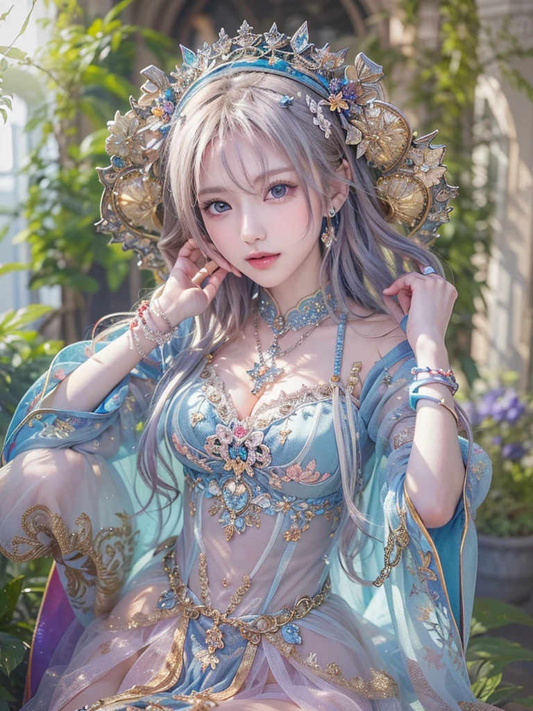 top-quality、masterpiece、超A high resolution、(Photorealsitic:1.4)、Raw photo、1 girl、(((White Dragon Background))),(Armor with beautiful patterns in every detail)、(((heavy breasts))),glowy skin、(((Cliff background、Large mountain ranges、falls))))、(Random hair),(((Detailed Micro Bikini)))、(((Mystical expression))),(((glowy skin))),(Gorgeous blue rubber body))、((She has a beautiful floral ornament on her head)),((The white wings of an angel grow)),(Background of decaying dungeon ruins)、(Ultimate Beauty))、(Full Body Angle)、((super realistic details))、portlate),globalillumination、Shadow、octan render、8K、ultrasharp、Colossal 、Raw skin is exposed in cleavage、Details of complex ornaments、Japan details、highly intricate detail、Realistic light、(Mystical expression),CGSoation Trends、Blue eyes、radiant eyes、Facing the camera)、Toostock、Ultimate Beauty、Detailed sword)、(((dragon background))),Precipitous cliffs、Amazing heavy breasts、Put a big flower ornament on your head、