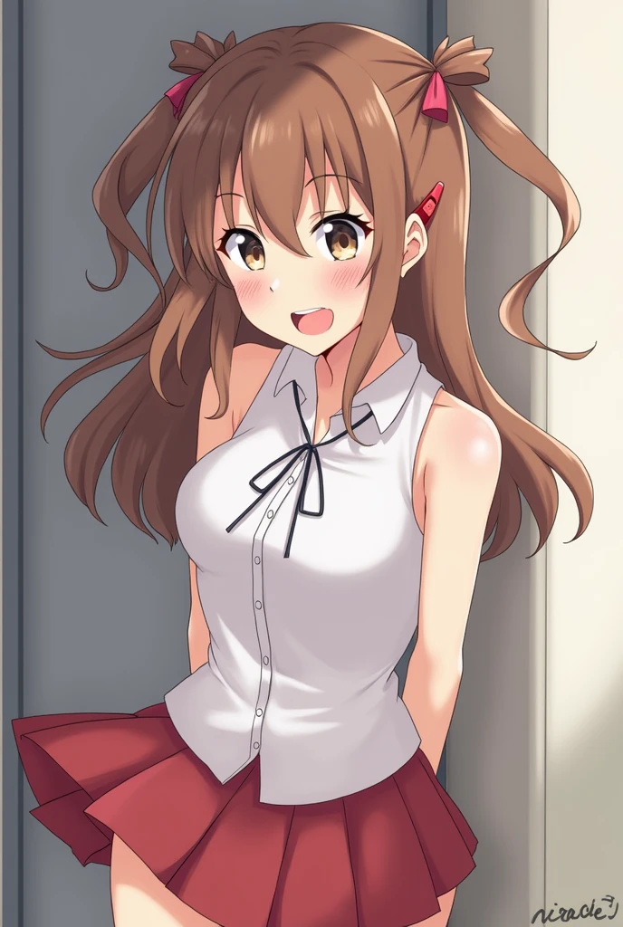 ???????????, , skirt lift, skirt hold, contrappost, white background, long hair, evil smile,