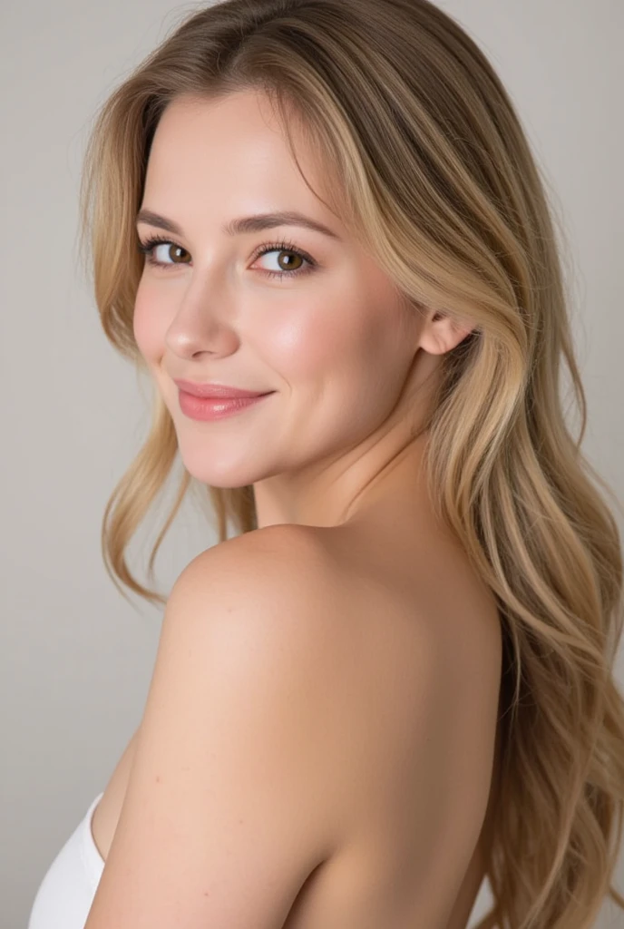 professional, (4K photo:1,1), (Focus:1,3), high detail, playful 18 year old Italian girl, (attractive young woman:1.3), (seductive:1.1), beautiful detailed face, blue eyes, blonde hair, (blushing:1.1), Beautiful young and athletic body, small and round breasts:1.2, beautiful smile, photo in studio with completely white background, close up beautuiful armpits, In topless, eyeliner and pink lipstick, jewelry, posing provocatively
