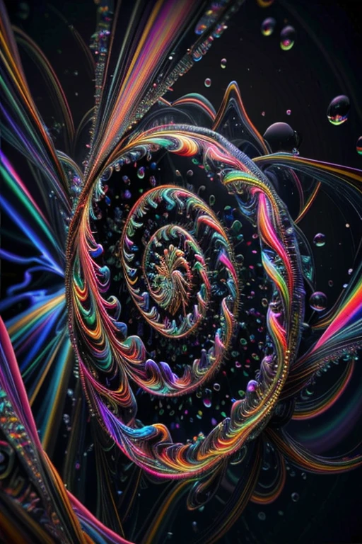 A spiraling vortex of beautiful bubbles of different neon colors swirling over and under each other, LSD, DMT imagery, psychedelic droplets of water, abstract liquid, and intricate rainbow art. octane render, black 3d fluid simulation,ethereal bubbles, swirling multicolored liquids against a pitch black background and highly detailed, octane render, reflective rainbow bubbles, twisted colors inside of glass spheres, Psilocybin Dream inside an amazing image of light emerging from colors in a shimmering glass morphing out of colors, bright neon and fluorescent colors,very bright, vibrant colors, perfectly formed and symmetrical reflective bubbles and spheres, attention to detail with these beautiful bubbles and spheres, Extreme Hallucinations in a gorgeous piece of  psychedelic digital artwork, Stunning, pixel art, tripped out colors, 4d mandelbulb psychedelics, glass like psychedelic landscape, intricate rainbow environment, psychedelic underwater brightness and glow with neon colors, glowing colors twist inside of translucent glass spheres and bubbles with light and color reflecting off of both in bright fluorescent colors, psychedelic trip, fluorescent and neon aesthetic, psychedelic vibrant colors, bright psychedelic paint splattered backgrounds,swirling spirals and vortex, bright vibrant colors popping out from 3d glass spheres, Rotational Symmetry, Pixel Assets, Portrait photography, Surrealism, Photorealistic, Hyperdetailed, Glass Morphism, Digital Art, Sparkle, Optical Illusion, Glowing Light, Reflective Light, Overexposure, Backlighting, Depth Of Field, Spheres and bubbles show perfect Symmetry, UHD, High Details, High Quality, Super Detailed, Full Focus, Awe inspiring,  Breathtaking, Indescribably Beautiful, Heaven sent images, Best Quality, Award Winning, Masterpiece. psychedelic droplets of water, abstract liquid, and intricate, octane render, black 3d fluid simulation,  