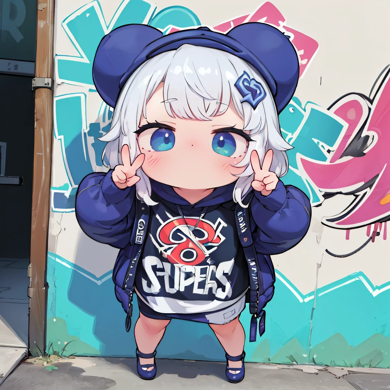 alley、( super detailed )、(32K)、(( hip-hop fashion ))、(Graffiti wall)、(Esbian full body)、( very detailed face )、(Detailed foot )、(DETAILED STEPS)、(Cold Face)、( standing)