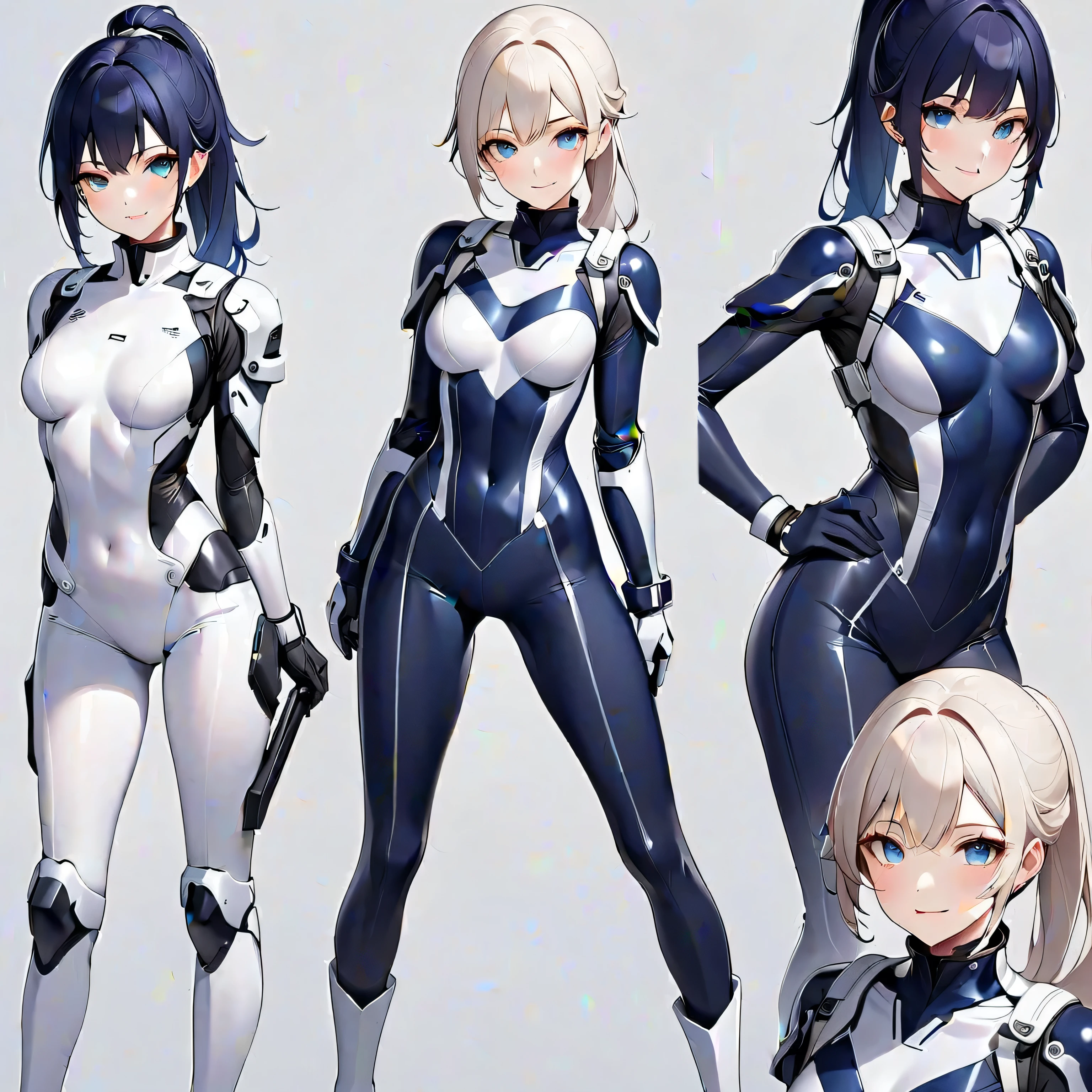 young woman, curvy body, 5 armor variations, Science fiction, character and armor design, sexy costumes