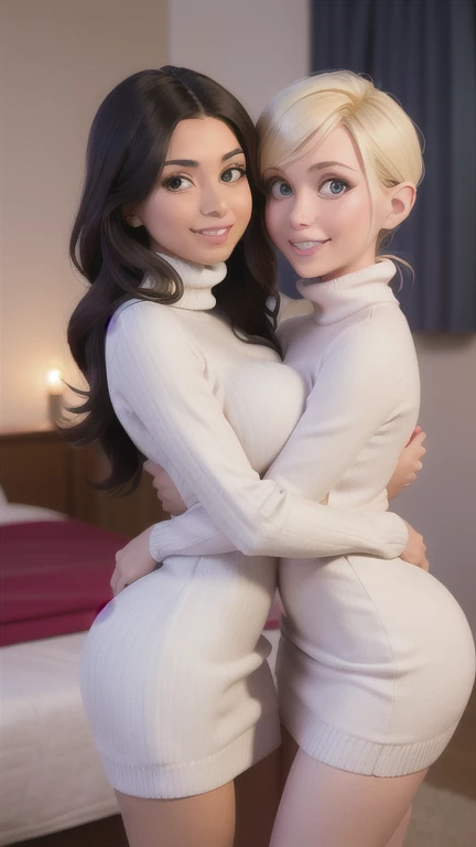 (best quality, 8k, highres, photorealistic:2.0), (two girls:2.0),(lighting: front),(lighting: strong),(ultimate beautiful girl:2.0),(shiny skin),(oily skin),(platinum blonde hair:1.5),Blush brown makeup , dark eye makeup , use pink glossy lipstick,(big eyes girl:1.5),(girl amazing sex appeal:1.5),(lesbian partner:1.5),(two people who love each other very much),(Two girls are looking at each other with smiles:2.0),(touch each other's bodies:1.5),(flirting boldly),(ultimate elegance),(ultimate erotic),(The sexual excitement of the two women is at its peak),(excited face),(Lesbian caresses:2.0),(lesbian sex),((Hairy crotch:1.1)),((pubic hair)),(topless woman:1.5),(No clothes),