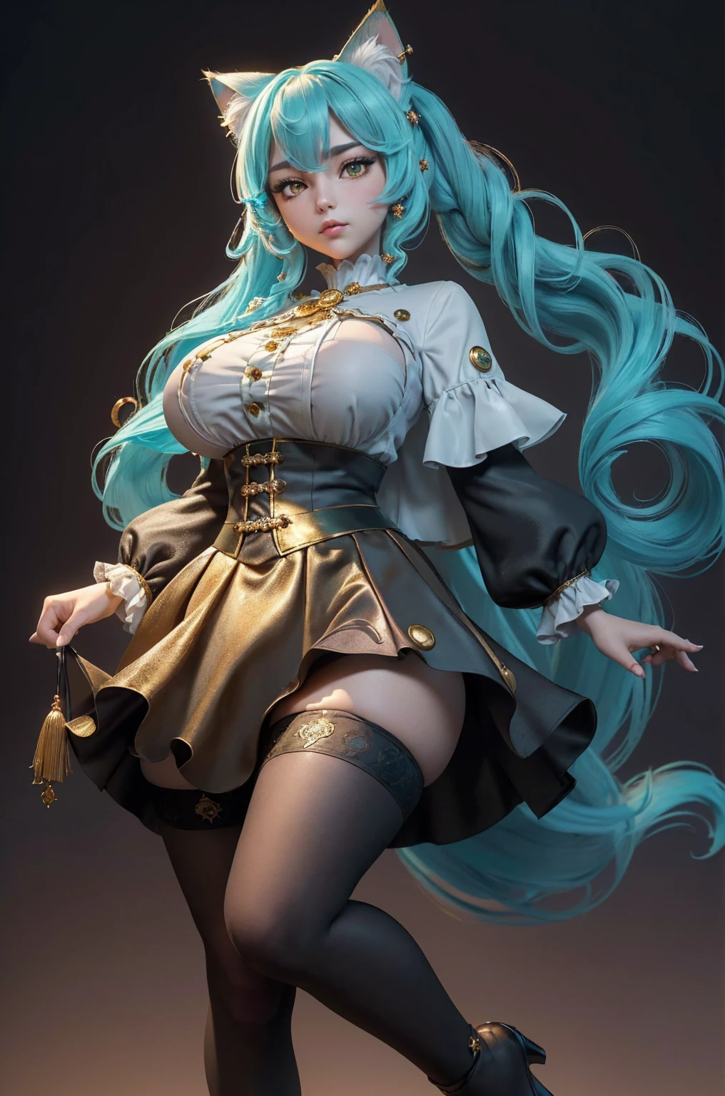 (detailded, sharp focus, work of art, High definition, anatomically correcte, best qualityer:1.2), detailded face, detailded eyes, 4K, absurderes, (White background:1.3), (gwen \(league of legends\), long hair, blight blue hair,), thick thighs, fatter thighs, Broad Hips, (1 girl, standing alone, standing, portraite), (thick, voluptuous, plumpness, milf,fatter, fatter, large breasts, Large belly:1.6), sensuous, Panas, (thick lips, large lips, bimbolips, blush, parted lips, sensuous smile, shy:1.5), (shorts, high collar, top cut, thicc thighs, sleeveless, elbow gloves:1.6), nsfw, rating_x, spread legs, spread pussy, open mouth, tongue out