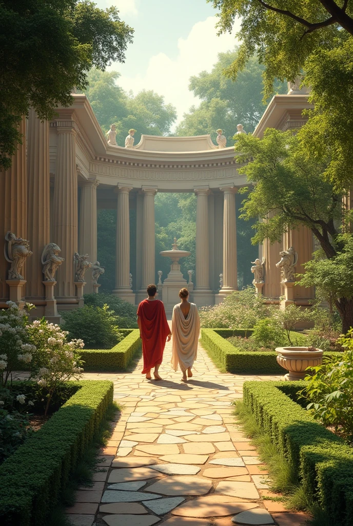 roman style painting of an outdoor scene or garden scene