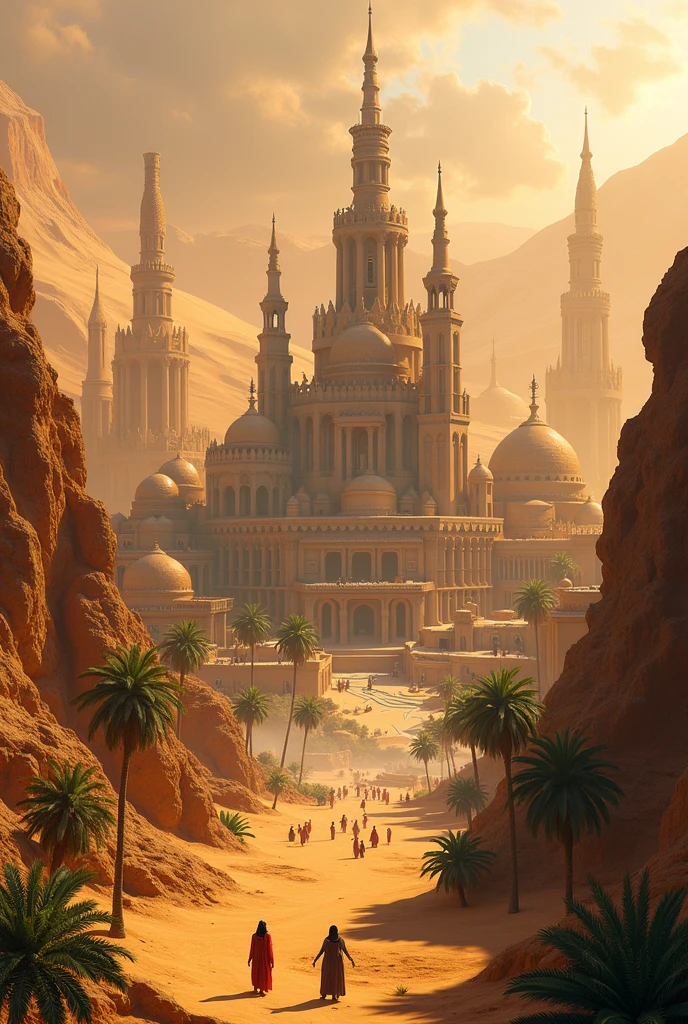 futuristic city, fantasy, 24th century, desert, dome