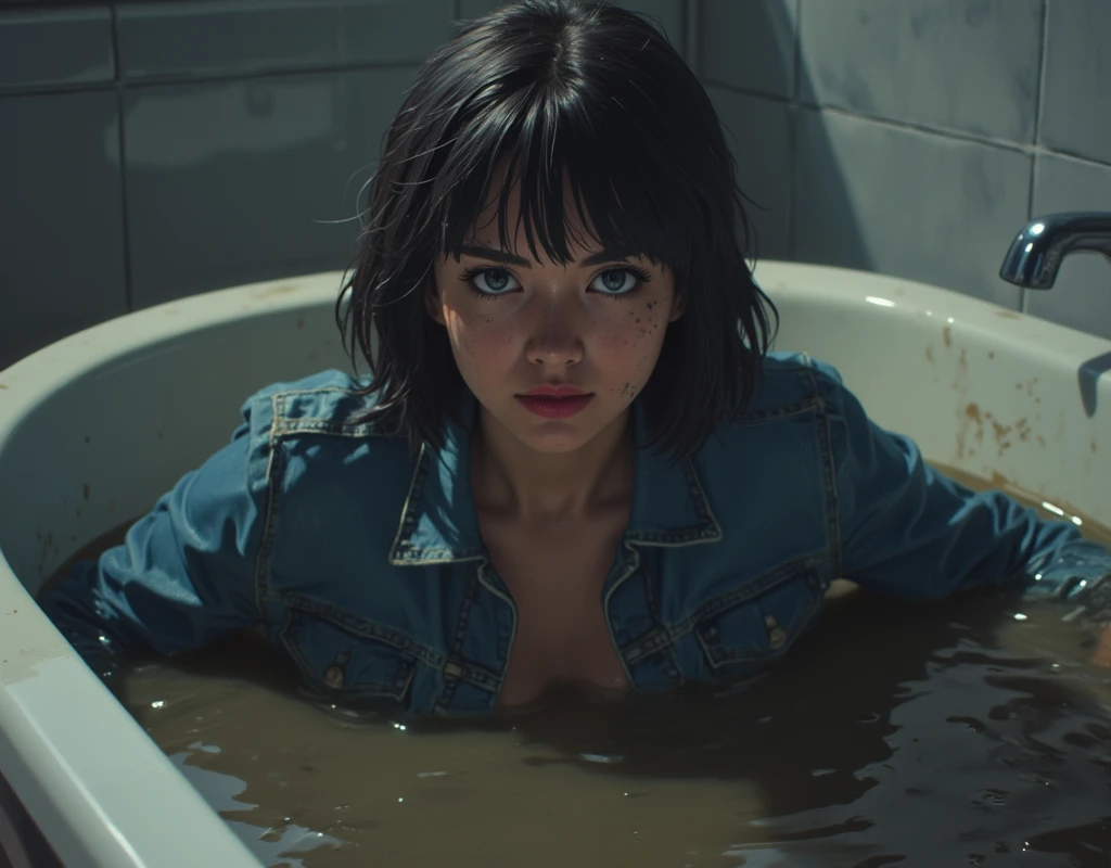 (masterpiece:1.3), (8k, Realistic, RAW Photos, highest quality: 1.4), ((1 Sadako)), Beautiful Face, (Realistic Face), (Black Hair, Long Hair:1.5), Beautiful hairstyle, ((The face is hidden by bangs:1.5)), Realistic eyes, ((White of the eyes:1.2)), Beautiful fine details, (Realistic Skin), Beautiful Skin, ((Pale skin:1.4)), Absurd, Charm, Ultra-high resolution, Ultra-realistic, Very detailed, Golden Ratio, ((Crawling out of the TV and into the bath:1.2)), ((Bubble bath:1.2)), (Completely naked), (A dark love hotel bathroom), (steam:1.4)