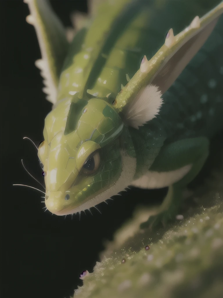 a close up of a green slug on a leafy surface, fluffy green belly, a plant monster, cute little creature, nudibranch, polychaeta, sea creature, plant monster, cute creature, vicious snapping alligator plant, alien plant, cute forest creature, curved horned dragon!, adorable glowing creature, beautiful!!!!!!!!!, that looks like a insect, head of green hedgehog