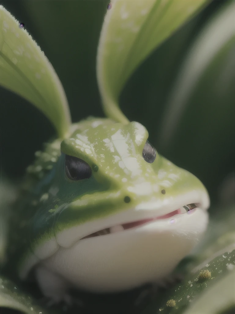 a close up of a green slug on a leafy surface, fluffy green belly, a plant monster, cute little creature, nudibranch, polychaeta, sea creature, plant monster, cute creature, vicious snapping alligator plant, alien plant, cute forest creature, curved horned dragon!, adorable glowing creature, beautiful!!!!!!!!!, that looks like a insect, head of green hedgehog