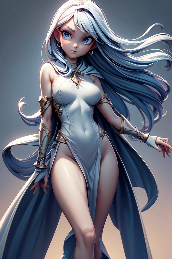 ((((masterpiece, best quality, high resolution)))), (1girl:1.5), ((wavy hair, cracked skin, colored skin, blue skin, doll joints, one eye closed, four arms)), (medium breasts :1.2), blush, glow, thighs, bare shoulders, collarbone, narrow waist, (slender body figure), cleavage, (beautiful detailed face, beautiful detailed eyes), extra arms doll, joints, doll joints, ((white satin dress, thin material))