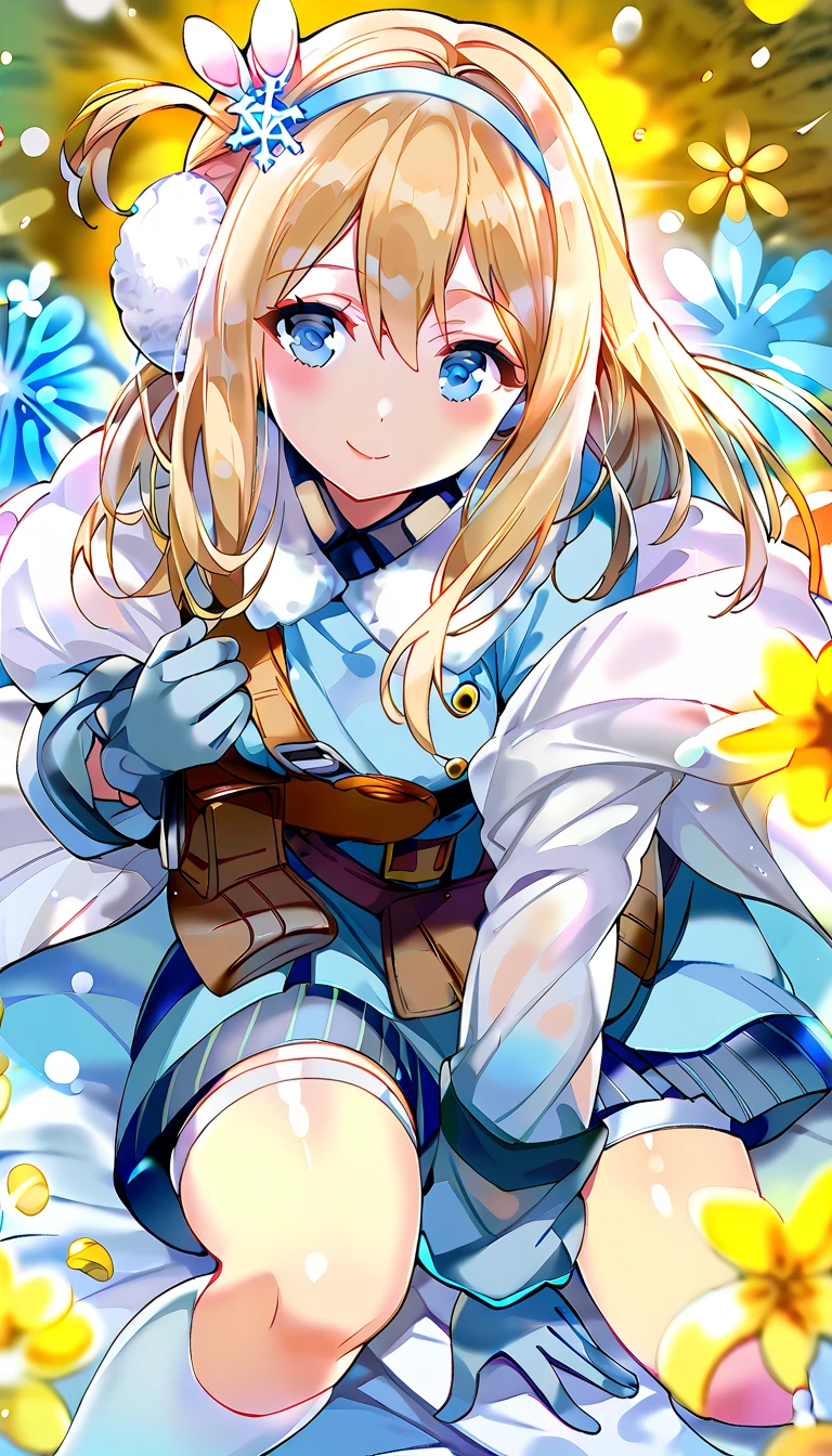 score_9,score_8_ up,score_7_ up BREAK source_Anime,break,
suomi (girls' frontline), One girl , blue eyes,Blonde, (suomi-norma :1.5), smile,  long hair, white earmuffs,緑のカチューシャ
break つやのある瞳,  beautiful eyes,  enchantment,  erotic, ( white overknee socks :1.5), Shiny Skin Thigh Belt,  sexy, 立っている
break 青いセーターコート, White Fur on Sleeves , Blue gloves,suomi, long hair, blue eyes, hairband, blonde hair, snowflake hair ornament, gloves, suomi (girls' frontline), fur trim, blue hairband, hair between eyes, jacket, white thighhighs, boots, long sleeves,
break (masterpiece:1.2),  top quality ,  High Definition , Unity 8k wallpaper,