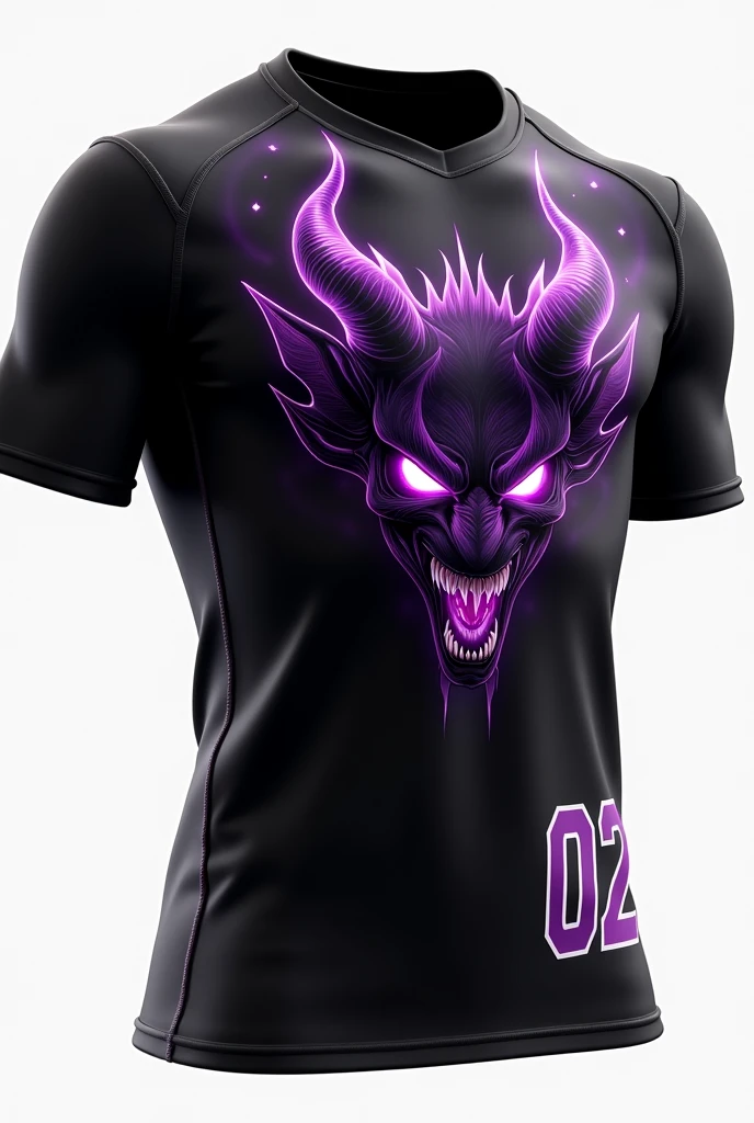 Team shirt with Banguela print, medium size on the right side in purple 