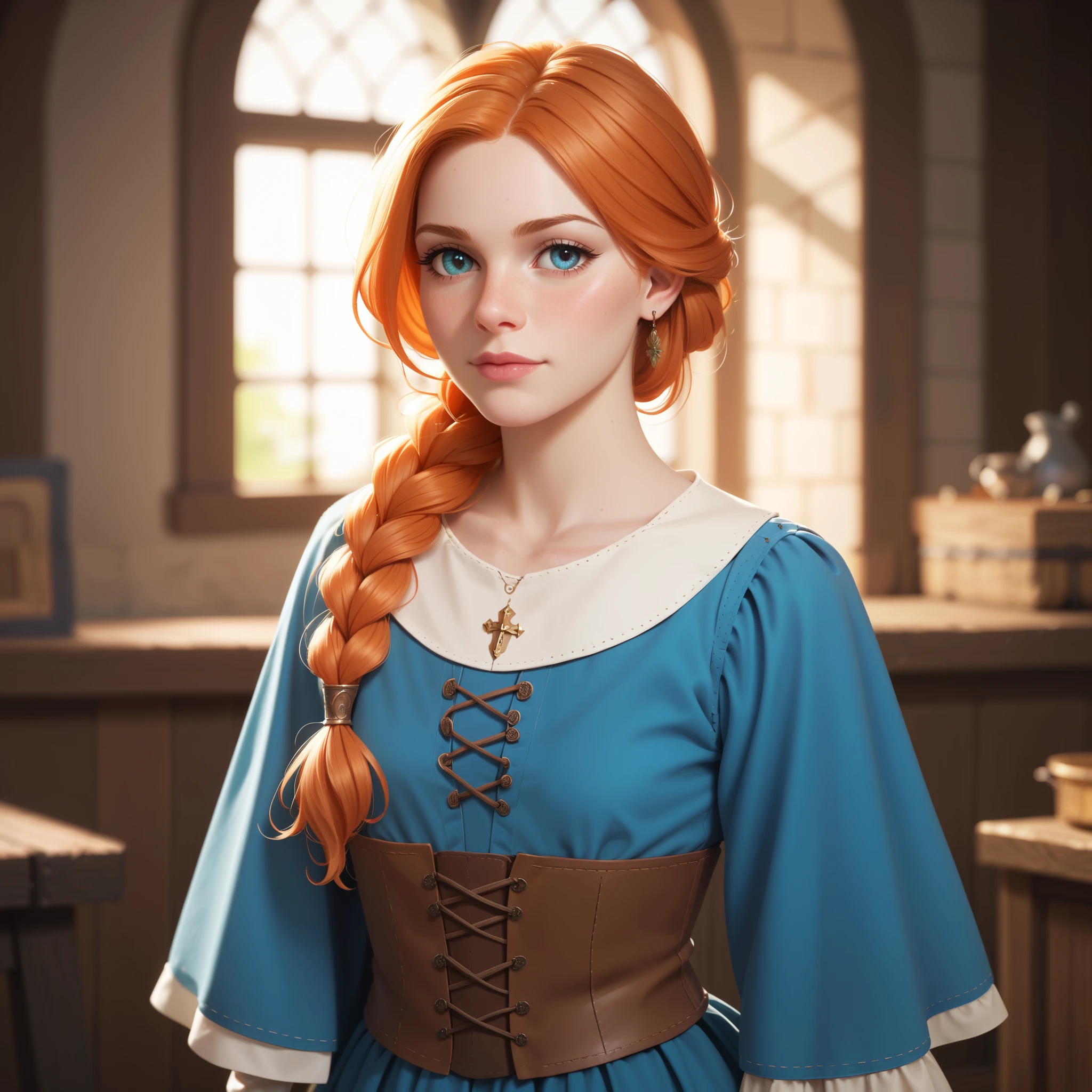 ((nsfw)), cartoon female medieval peasant, old brightly colored clothes, medieval, fantasy