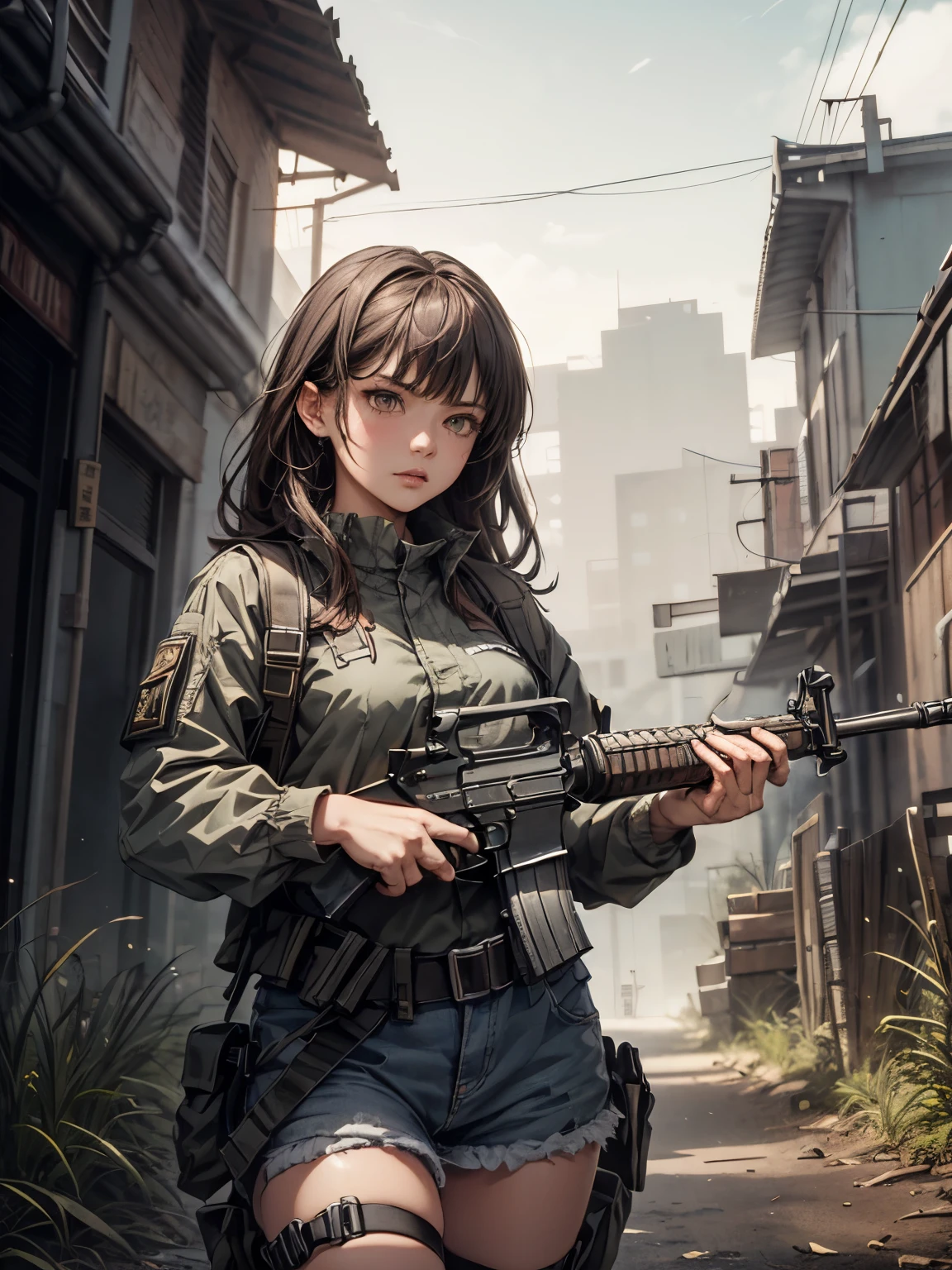 (masterpiece, best quality:1.2), solo, 1girl, using an m16a2, cowboy shot, cinematic composition, dynamic pose, highly detailed