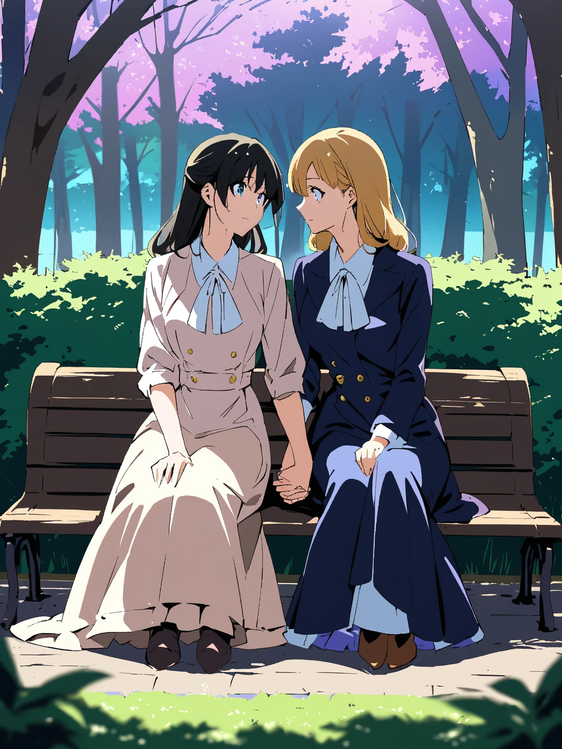 anime - a painting of three women sitting on the grass in front of trees, girls resting, manet, inspired by Édouard Manet, photo courtesy museum of art, in the hillside, by Édouard Manet, edouard manet, classic art, in the garden, inspired by Marie Laurencin, inspired by Évariste Vital Luminais