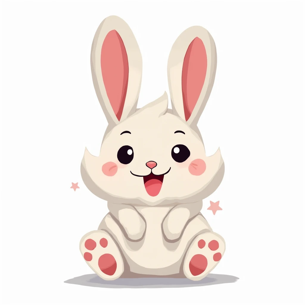 Cartoon animal design, flat style cute rabbit full body photo, simple but not lost sense of design, fresh flat style, cyberpunk elements are applied freely, the front view presents a charming cute posture, and the feet hang down in a cute posture