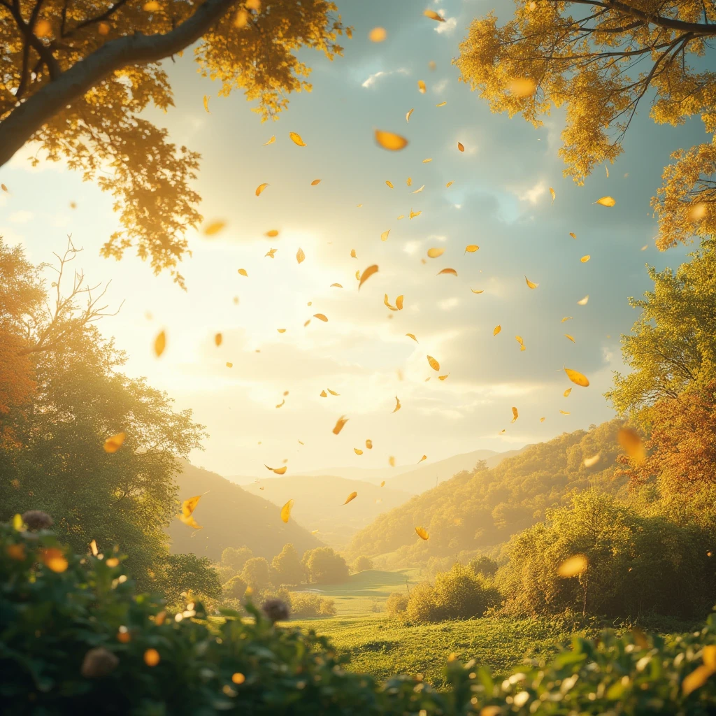 Masterpiece, highest quality, (highly detailed CG Unity 8k wallpaper) (highest quality), (best illustration), (best shadow) nature', sky, clouds, delicate leaf petals falling in the light of the air Tracking, ultra detailed   